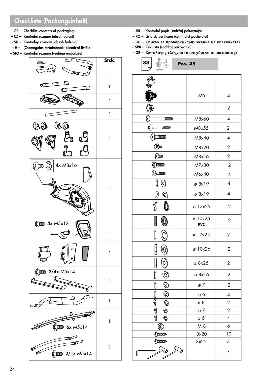 Kettler 07648-500 manual Checkliste Packungsinhalt, Stck 