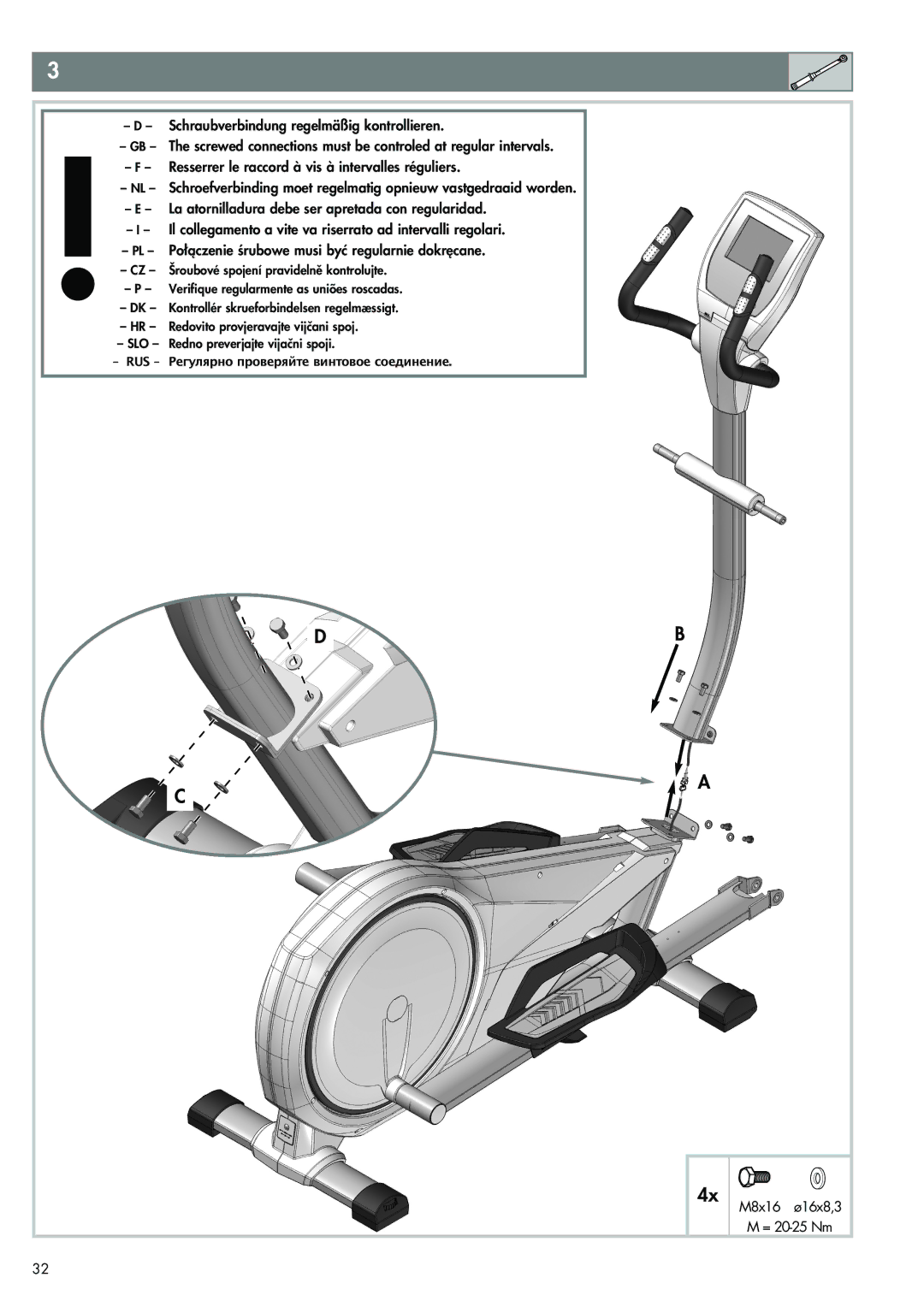 Kettler 07652-000 manual M8x16 ø16x8,3 M = 20-25 Nm 