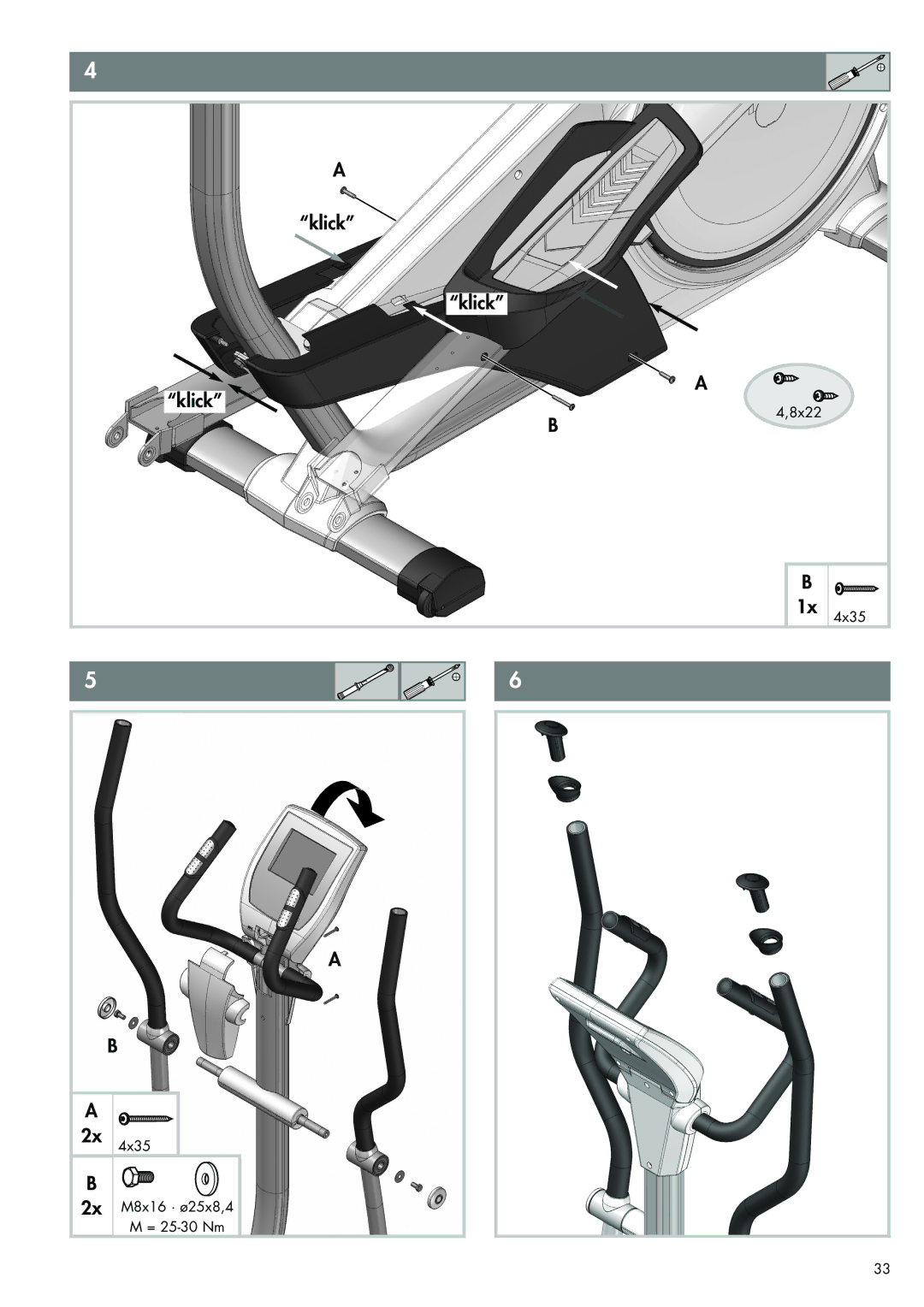 Kettler 07652-000 manual 8x22 4x35 M8x16 · ø25x8,4 = 25-30 Nm 