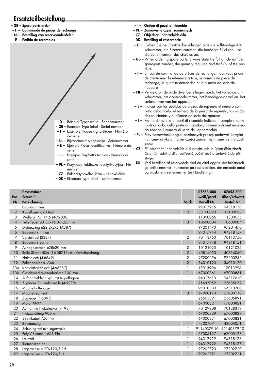 Kettler 07653-000, 300 manual Ersatzteilbestellung 