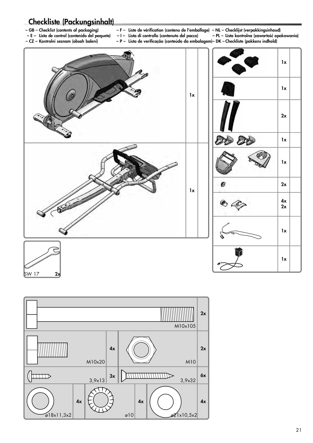 Kettler 300, 07653-000 manual Checkliste Packungsinhalt 