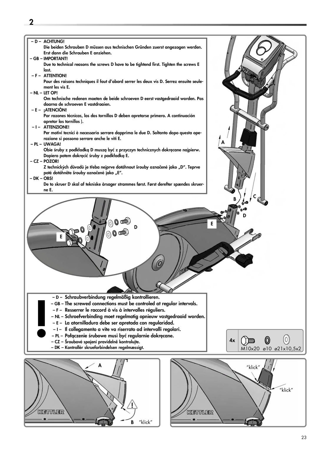 Kettler 300, 07653-000 manual Klick M10x20 ø10 ø21x10,5x2 