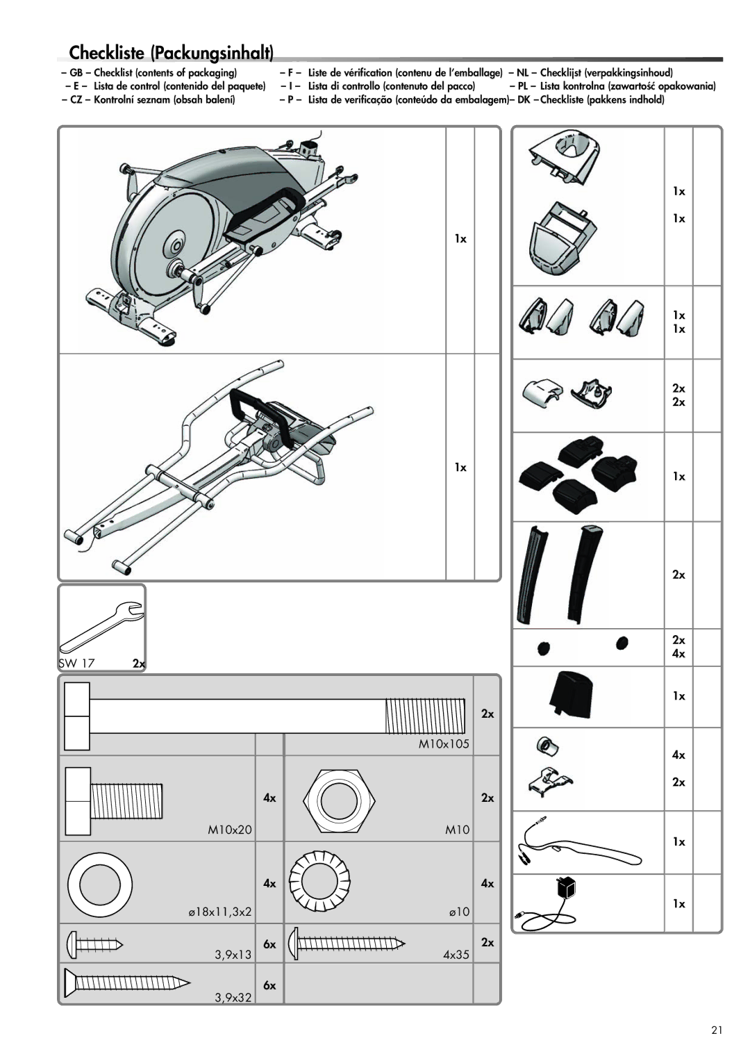 Kettler 07653-800, 07653-500 manual Checkliste Packungsinhalt 