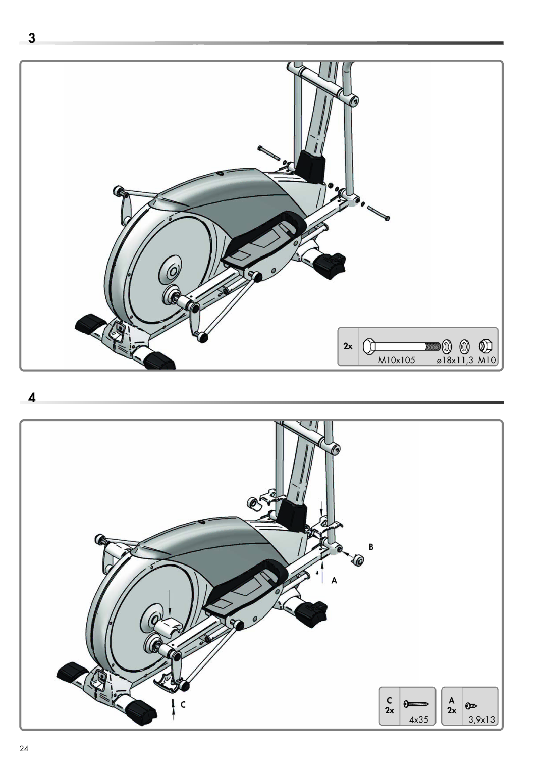 Kettler 07653-500, 07653-800 manual M10x105 ø18x11,3 M10 4x35 9x13 