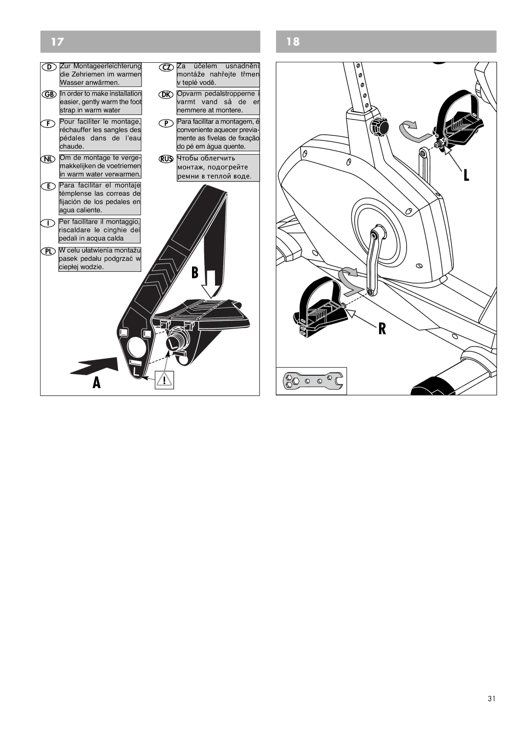 Kettler 07664-000 manual RUS Чтобы облегчить монтаж, подогрейте ремни в теплой воде 