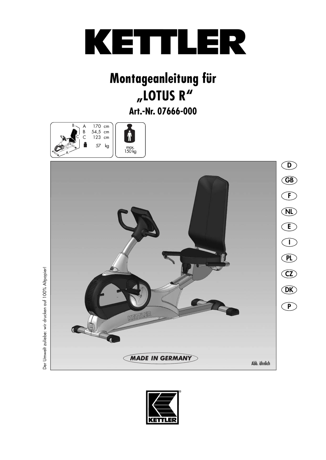 Kettler 07666-000 manual Montageanleitung für „LOTUS R 