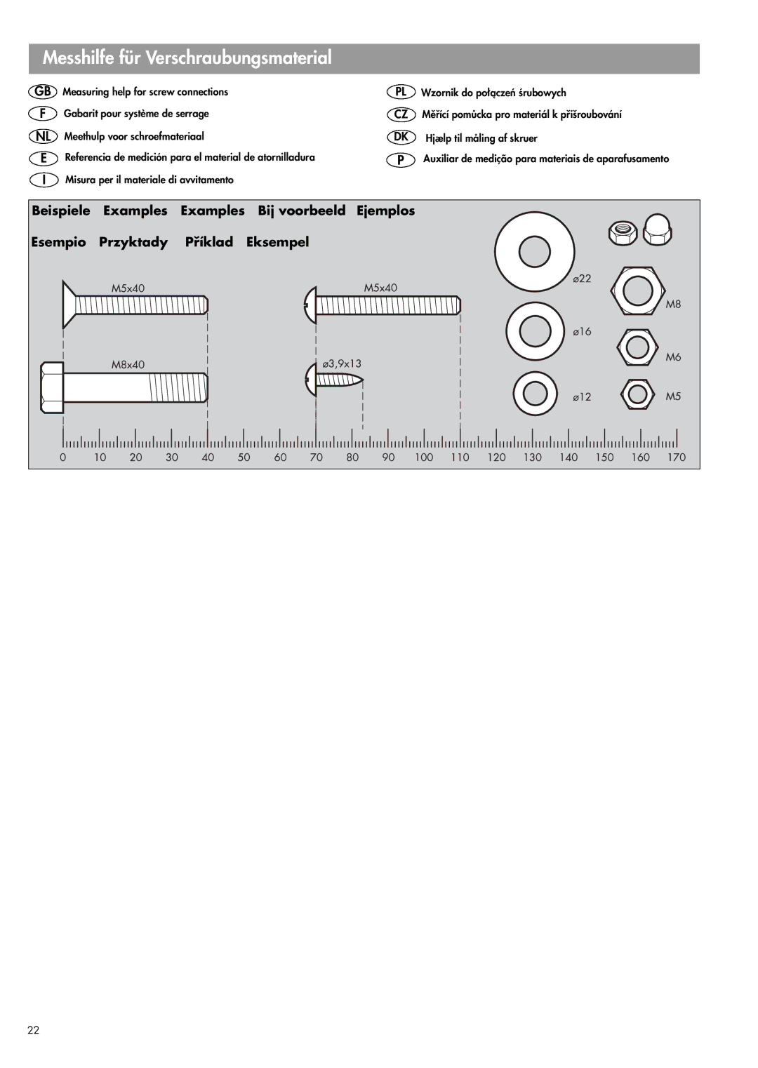 Kettler 07666-000 manual Messhilfe für Verschraubungsmaterial 