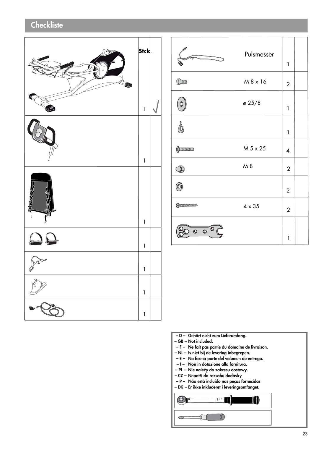 Kettler 07666-000 manual Checkliste, Pulsmesser 