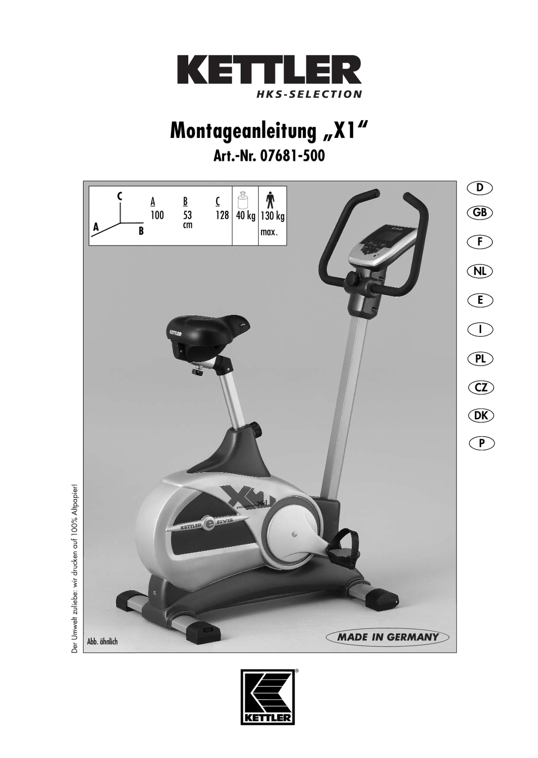 Kettler 07681-500 manual Montageanleitung „X1 