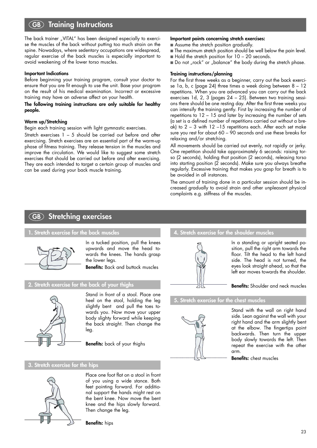 Kettler 07820-400 manual GB Training Instructions, GB Stretching exercises 