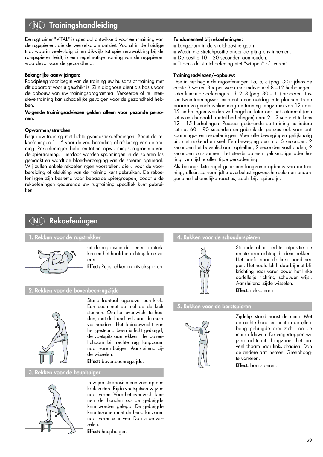 Kettler 07820-400 manual NL Trainingshandleiding, NL Rekoefeningen 