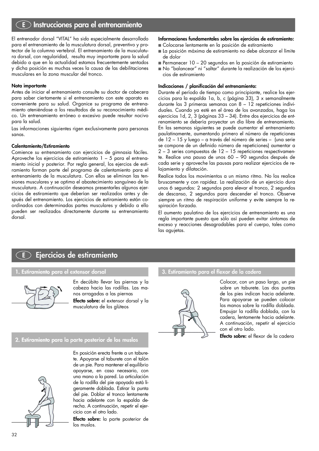 Kettler 07820-400 Instrucciones para el entrenamiento, Ejercicios de estiramiento, Estiramiento para el extensor dorsal 