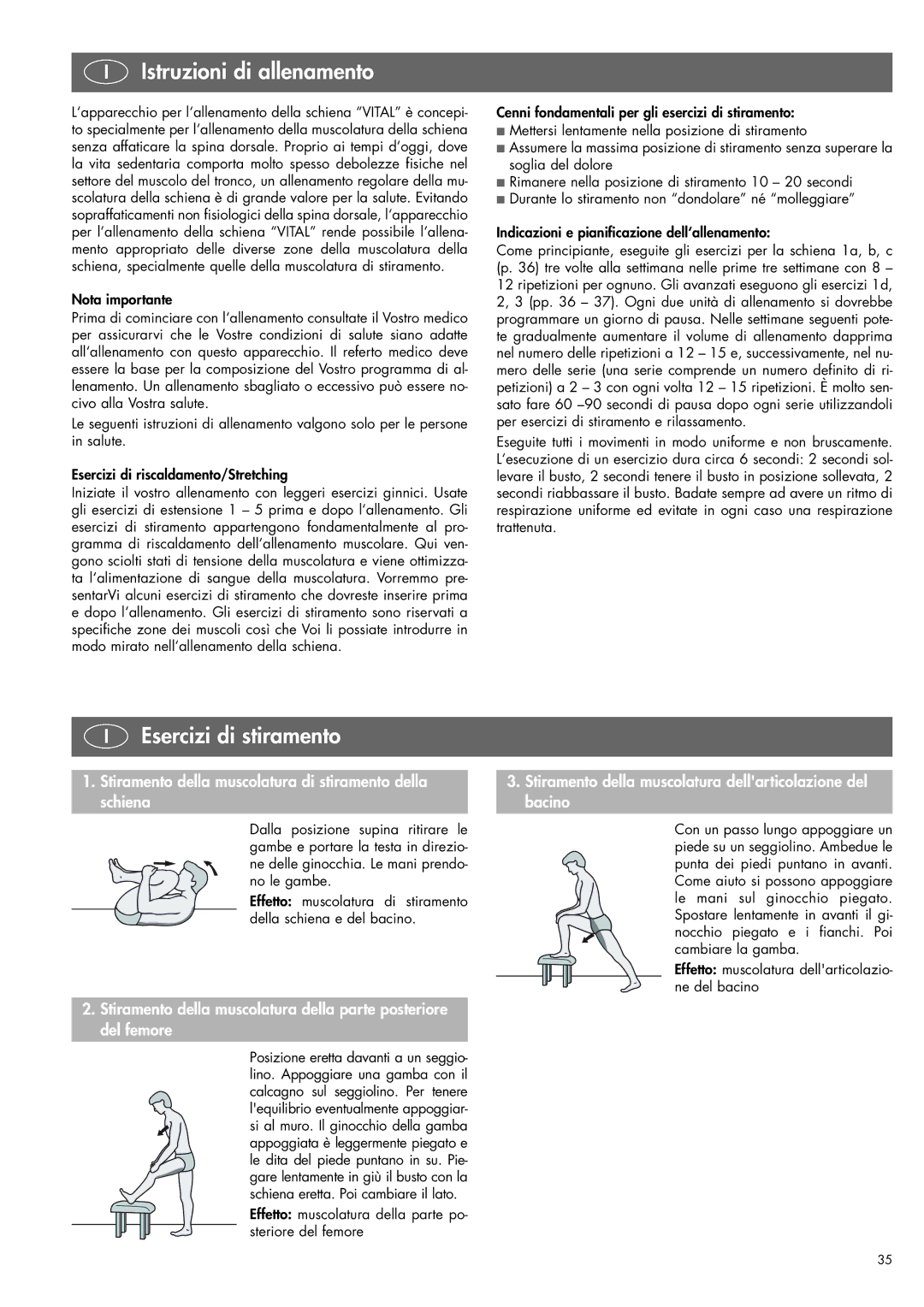 Kettler 07820-400 manual Istruzioni di allenamento, Esercizi di stiramento 