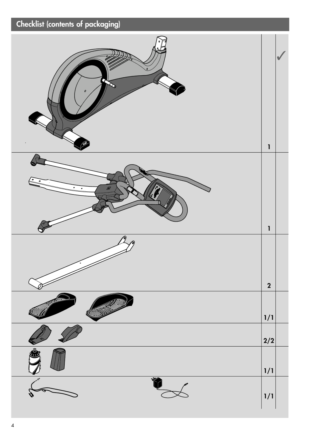 Kettler 07852-690 owner manual Checklist contents of packaging 