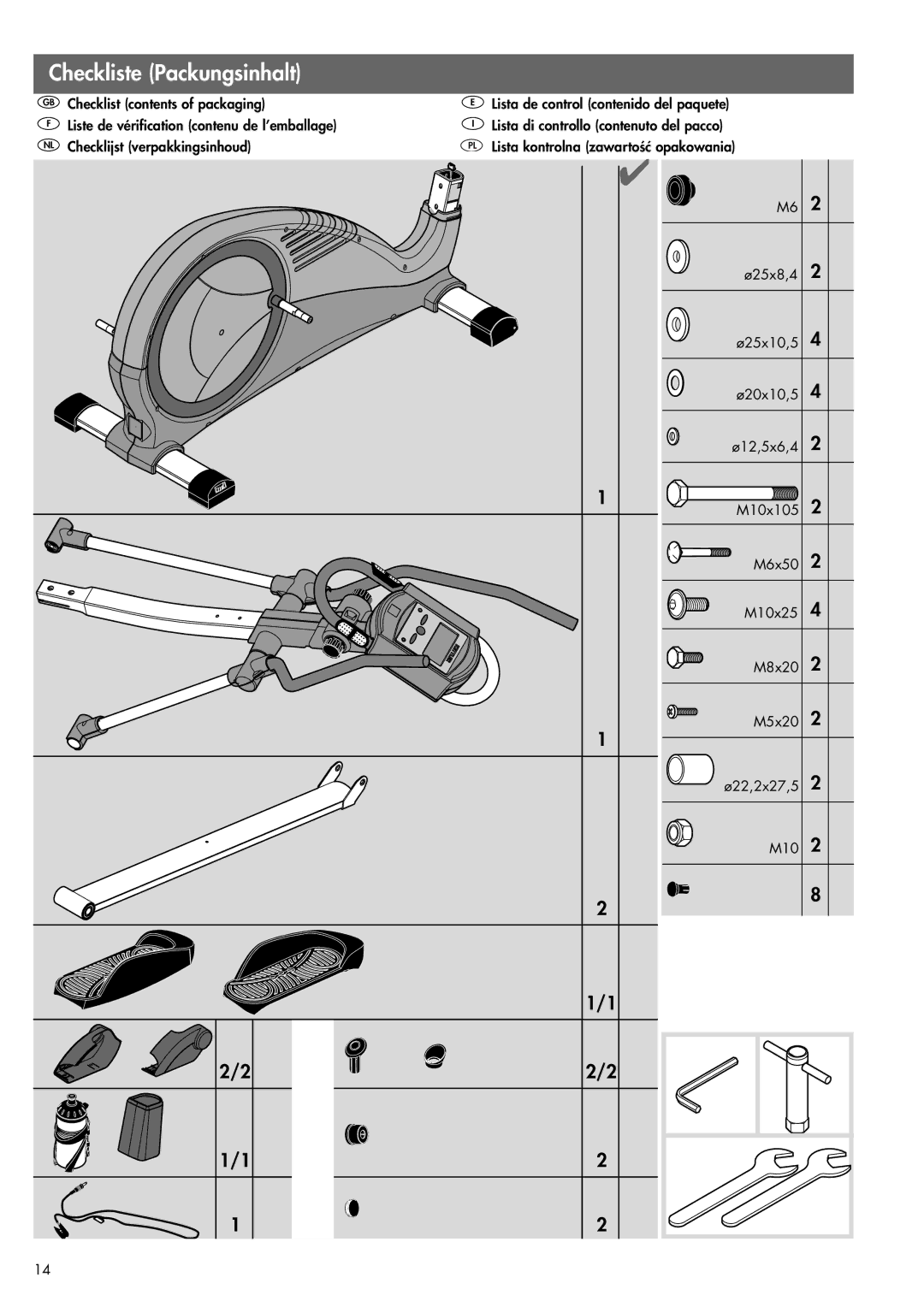 Kettler 07861-600, 07861-690 manual Checkliste Packungsinhalt 