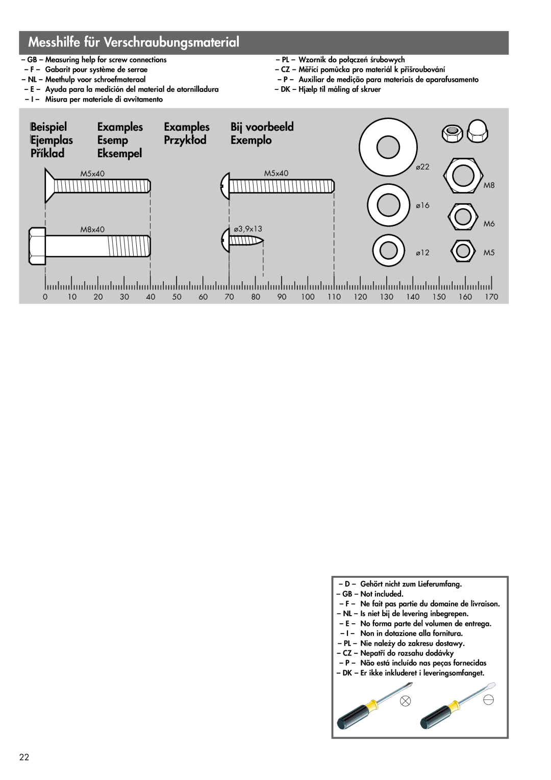 Kettler 07861-850 manual Messhilfe für Verschraubungsmaterial 