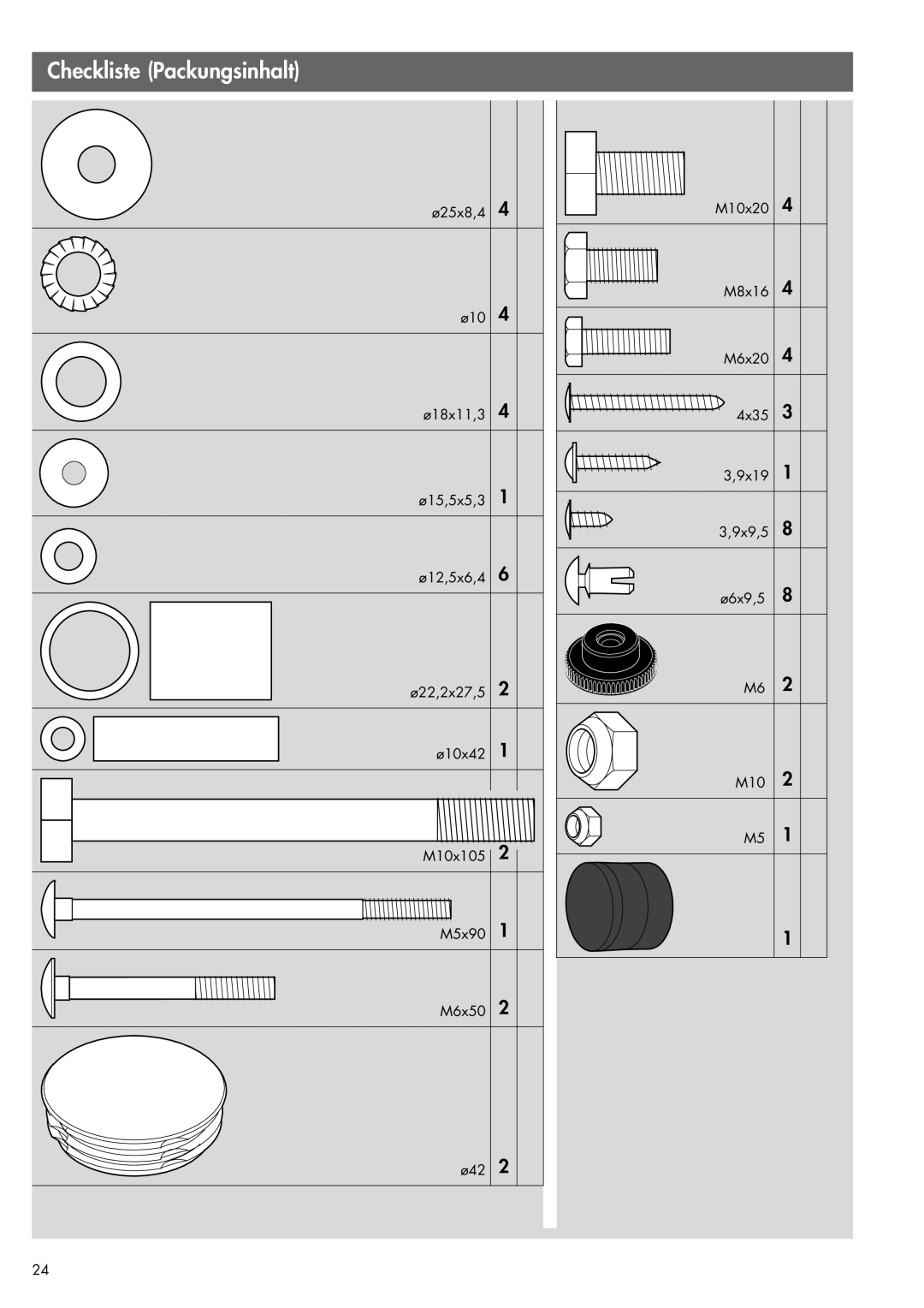 Kettler 07861-850 manual Checkliste Packungsinhalt 