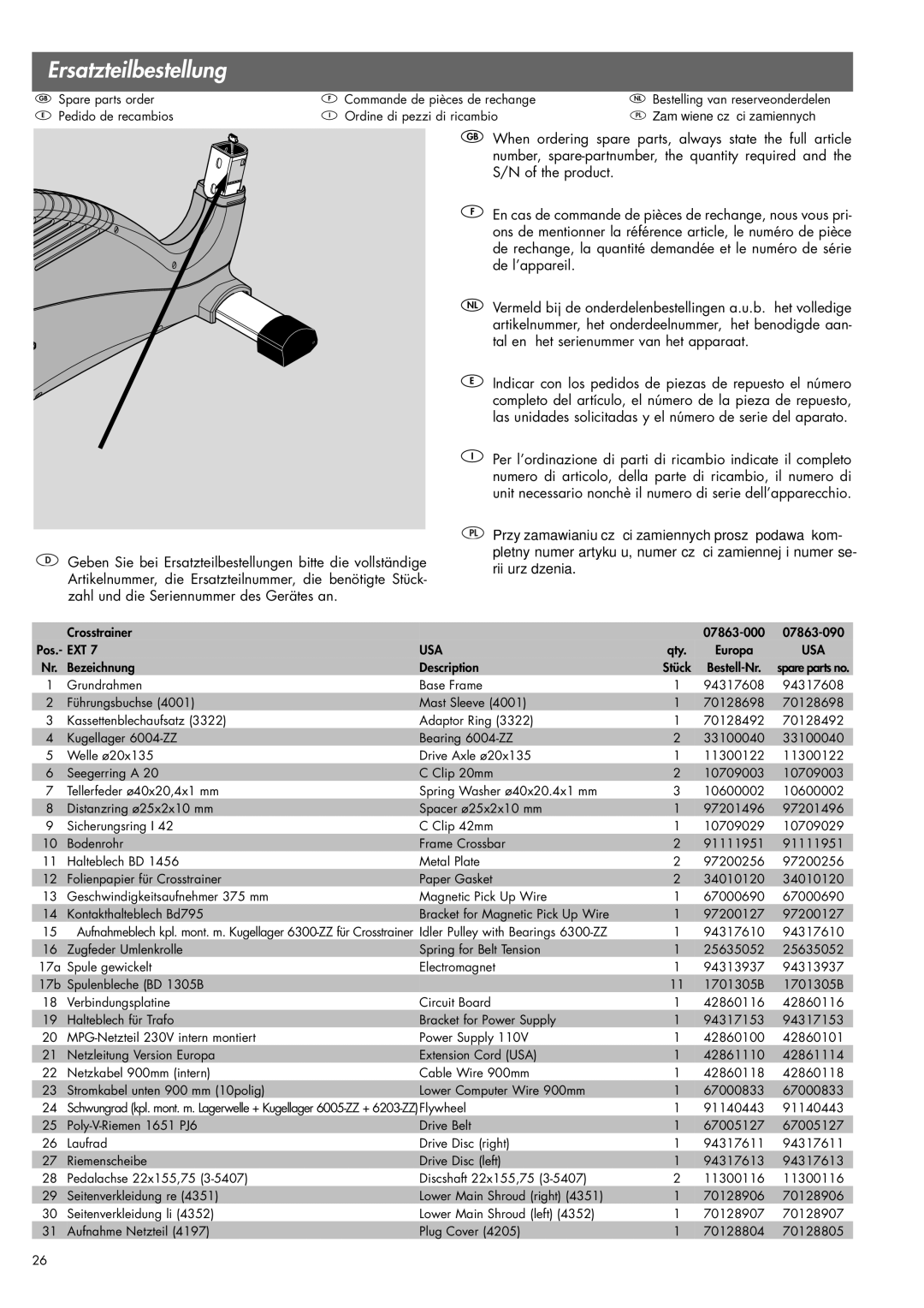 Kettler 07863-000 manual Ersatzteilbestellung 