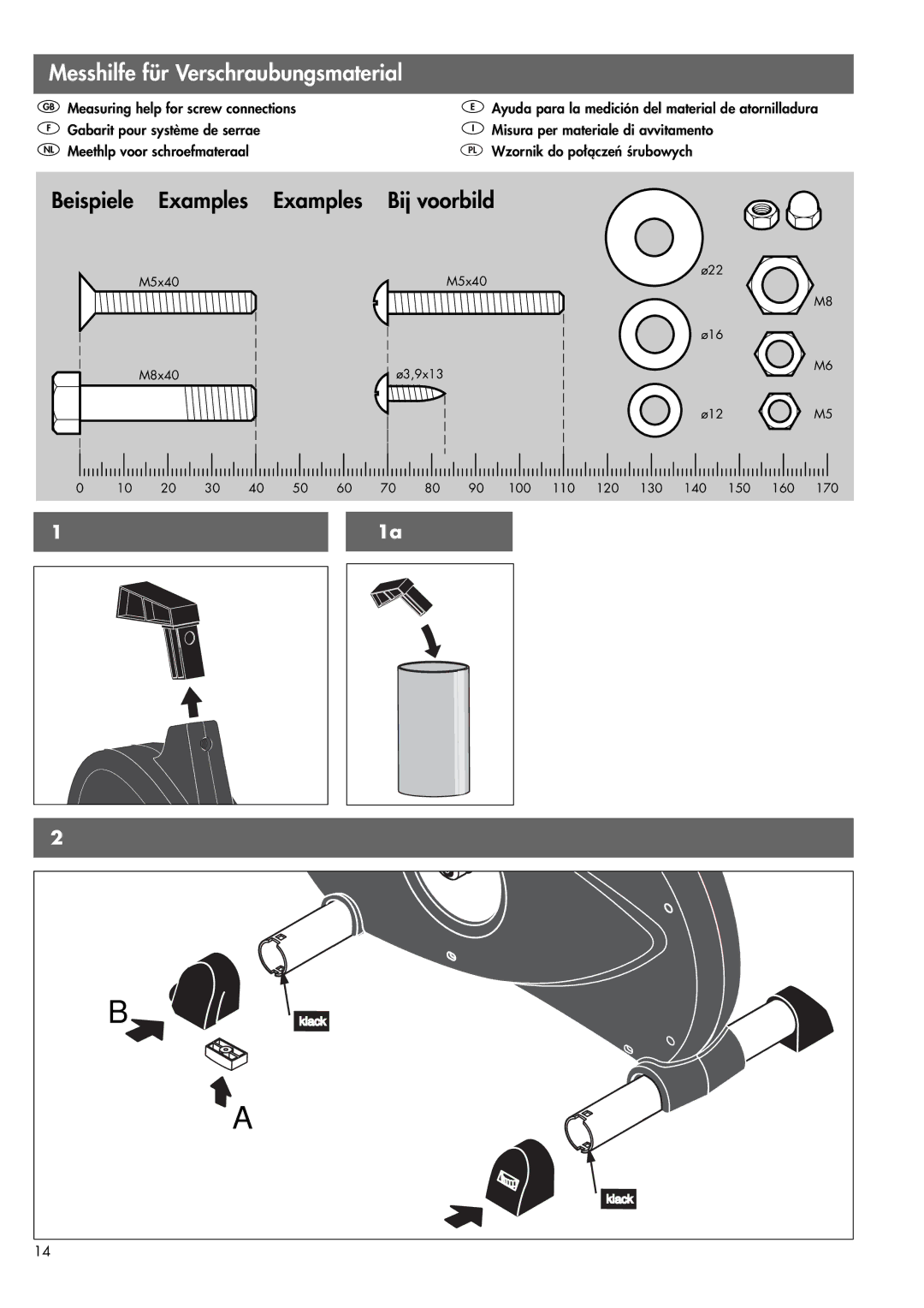 Kettler 07956-500 manual Messhilfe für Verschraubungsmaterial, Beispiele Examples Examples Bij voorbild 