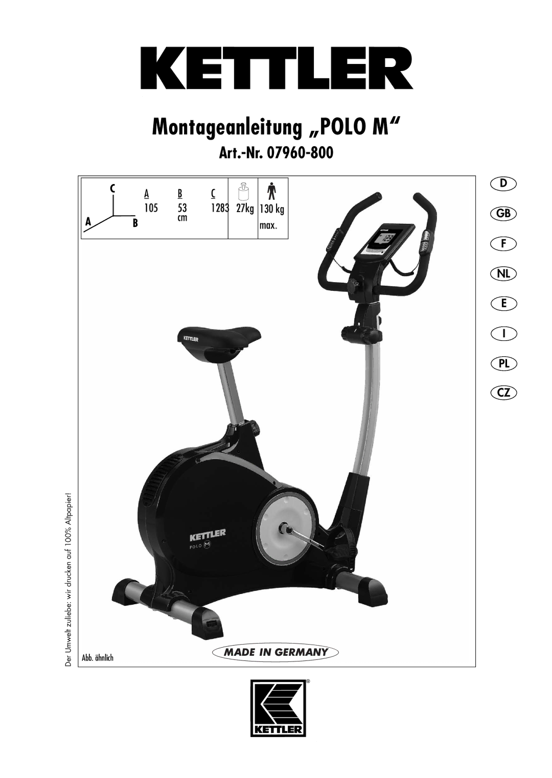 Kettler 07960-800 manual 105, Max 