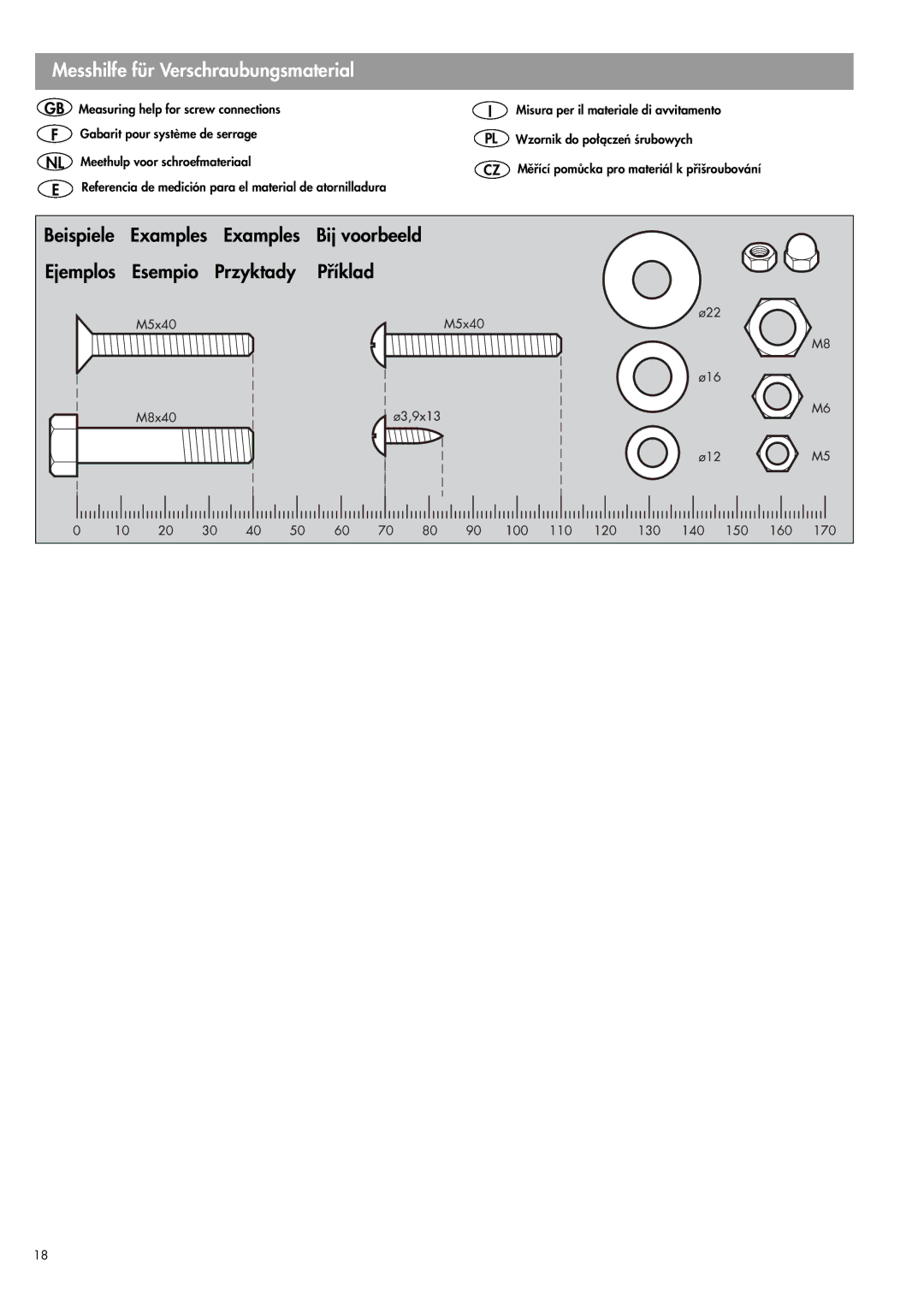 Kettler 07960-800 manual Messhilfe für Verschraubungsmaterial 