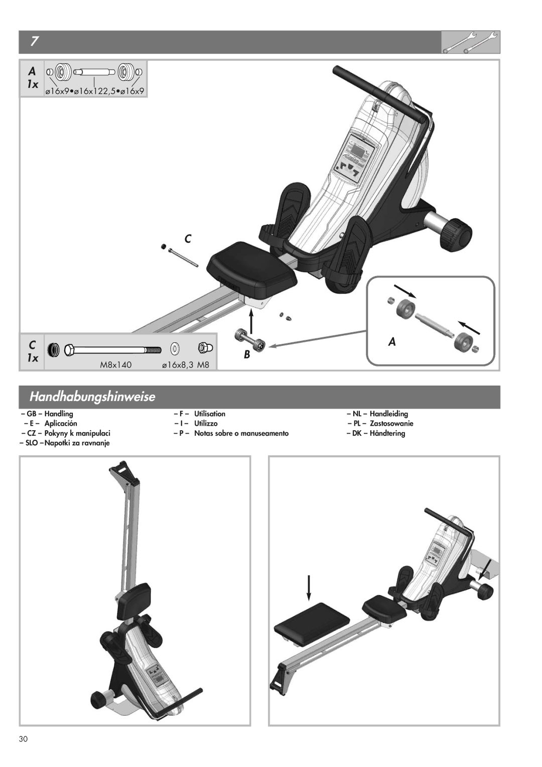 Kettler 07975-100 manual Handhabungshinweise, Ø16x9ø16x122,5ø16x9 M8x140 Ø16x8,3 M8 