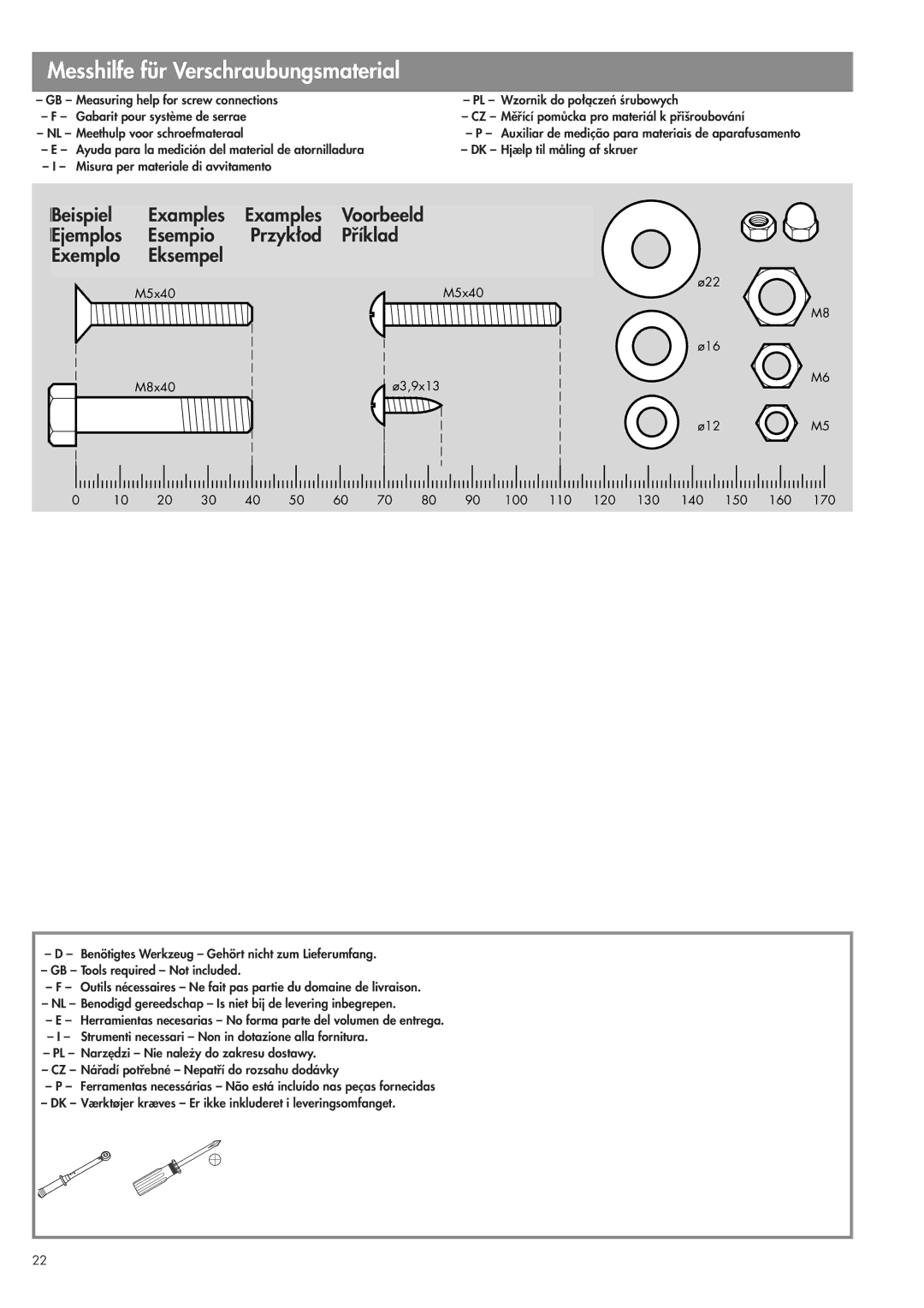 Kettler 07977-900 manual Messhilfe für Verschraubungsmaterial 