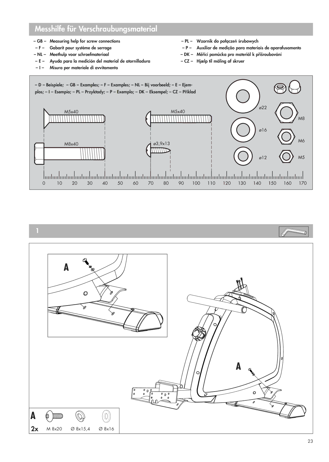 Kettler 07982-500 manual Messhilfe für Verschraubungsmaterial 