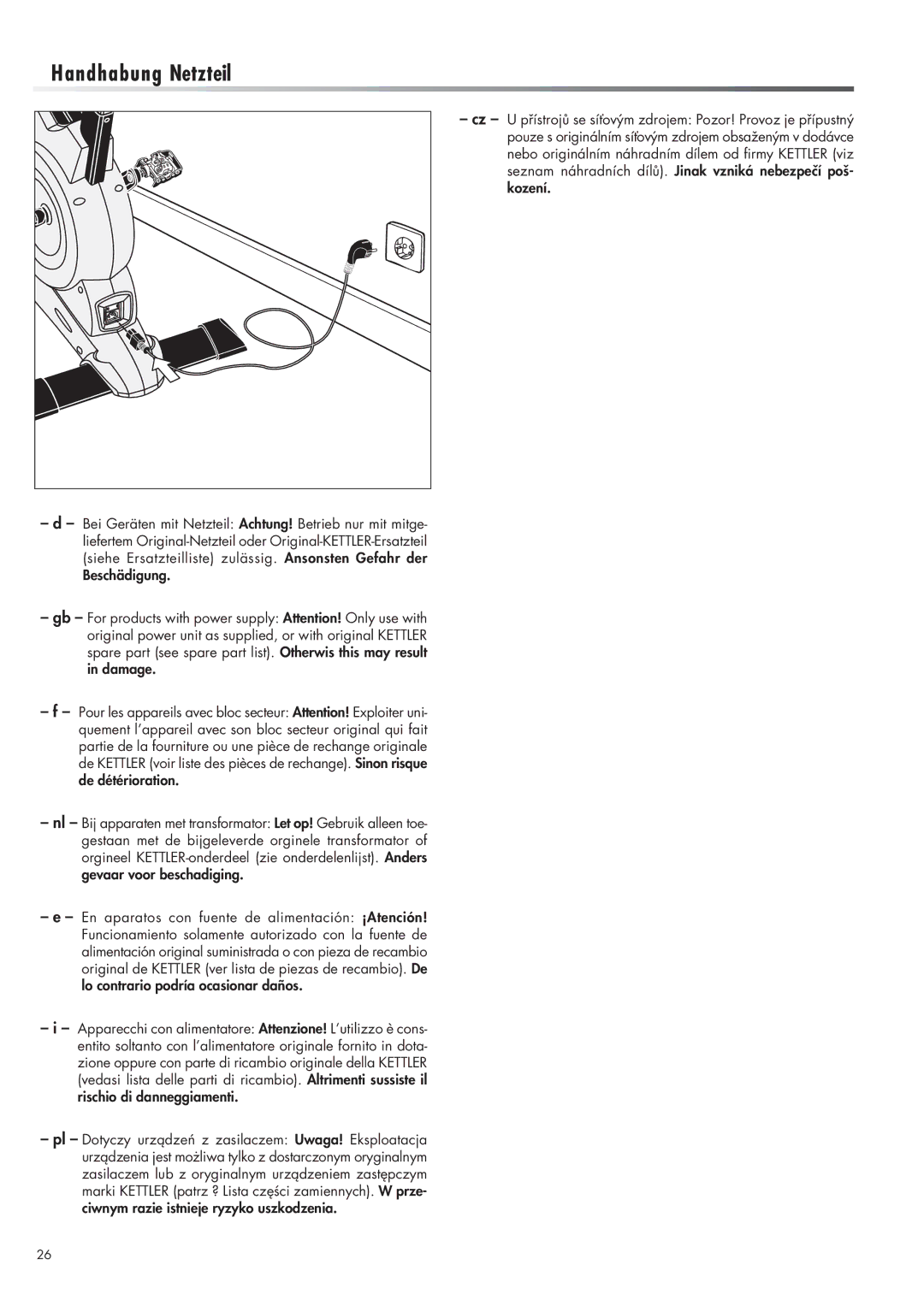 Kettler 07988-880 manual Handhabung Netzteil 