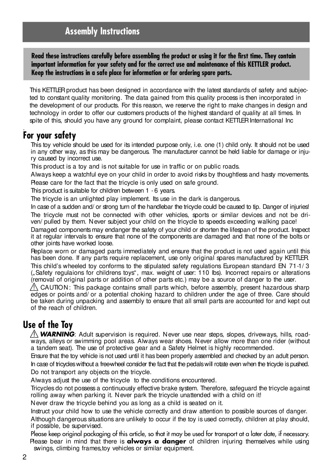 Kettler 08152-599 manual Assembly Instructions 