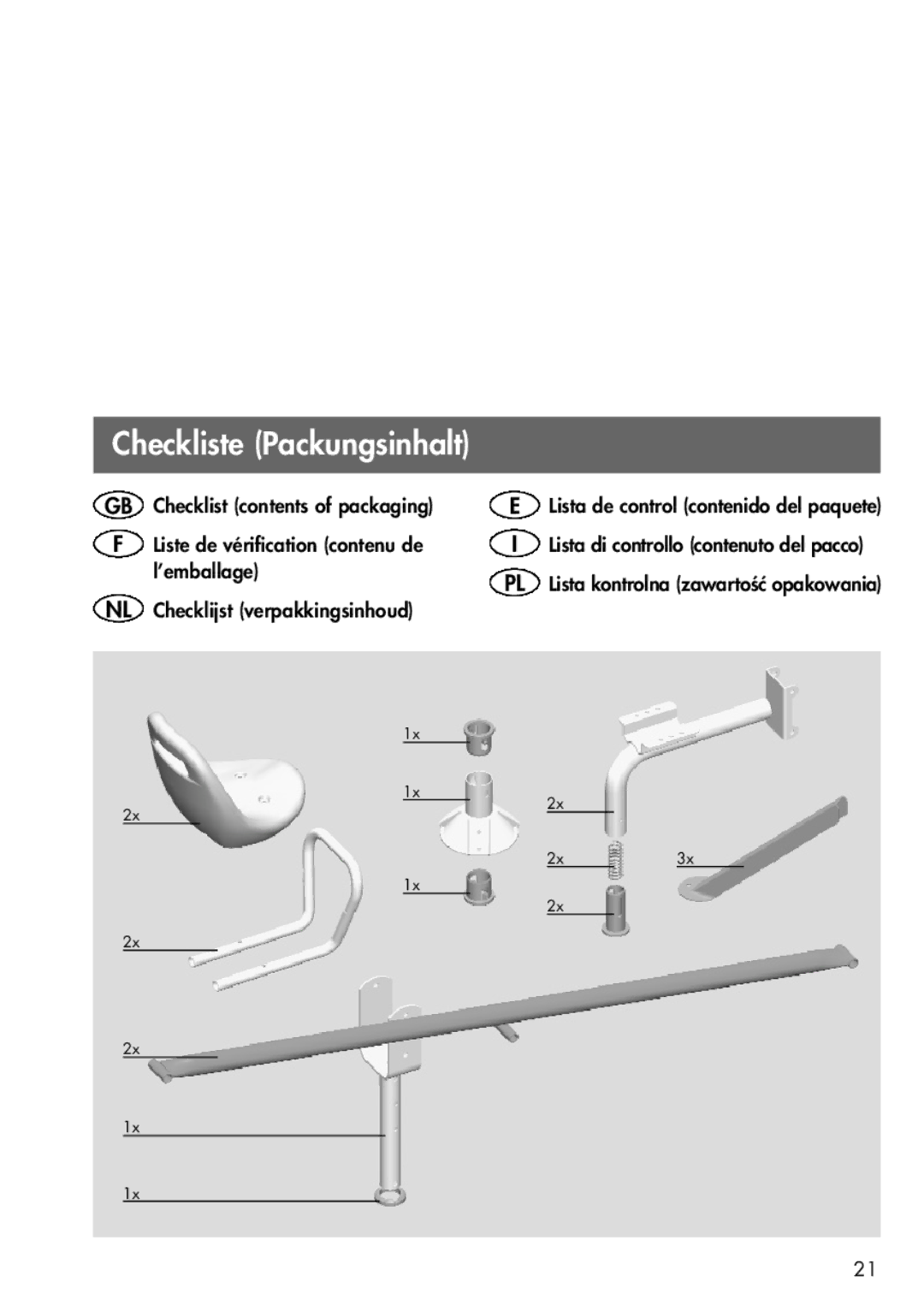 Kettler 08311-400 manual Checkliste Packungsinhalt 