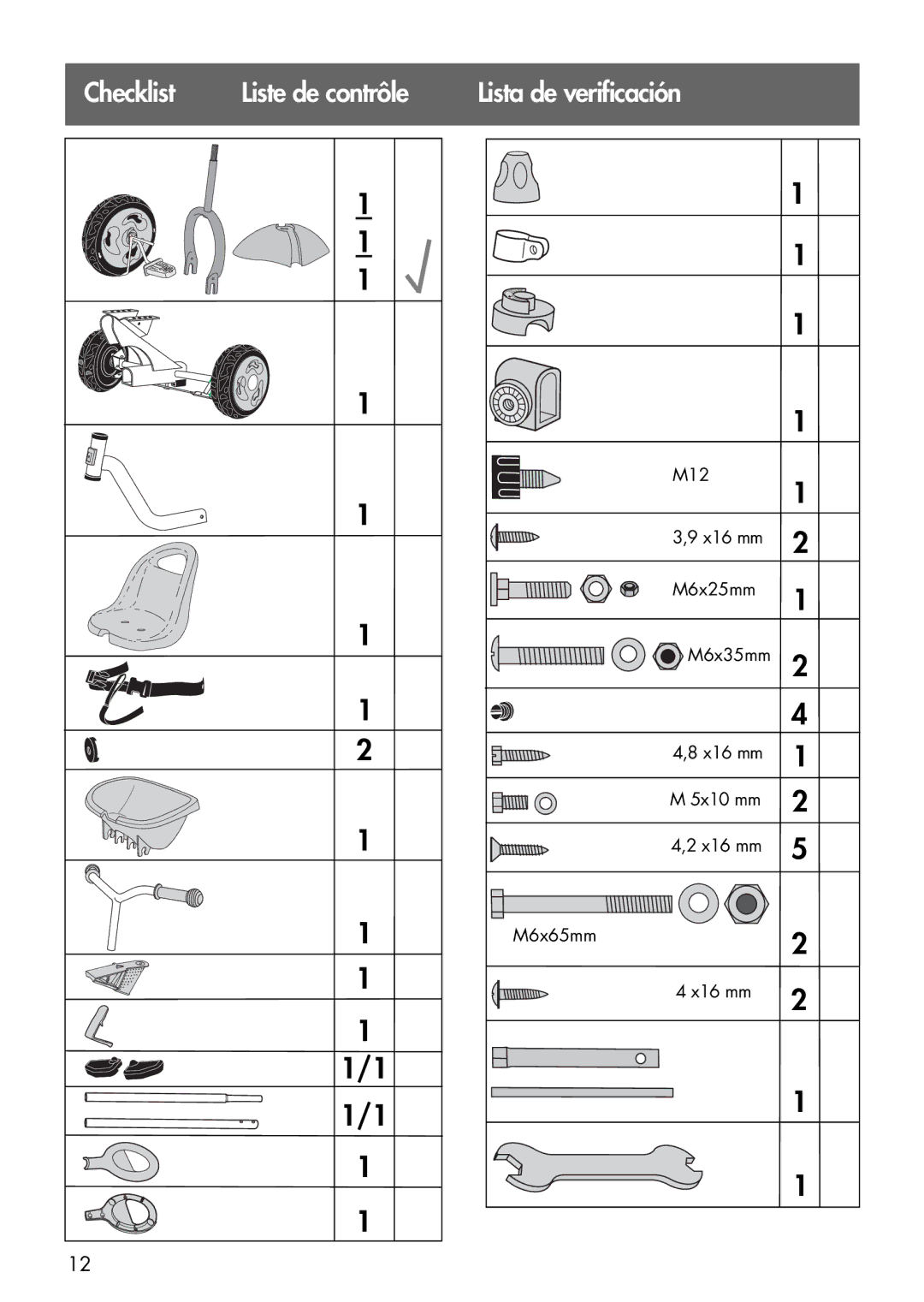 Kettler 08838-790 manual Checklist Liste de contrôle Lista de verificación 