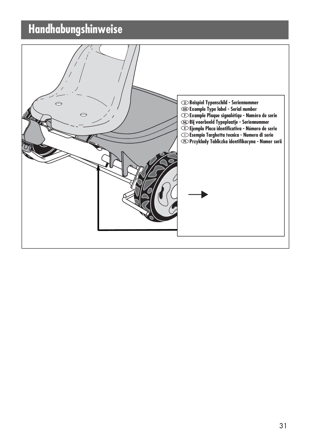 Kettler 08847-500, 08847-400 manual Beispiel Typenschild Seriennummer 