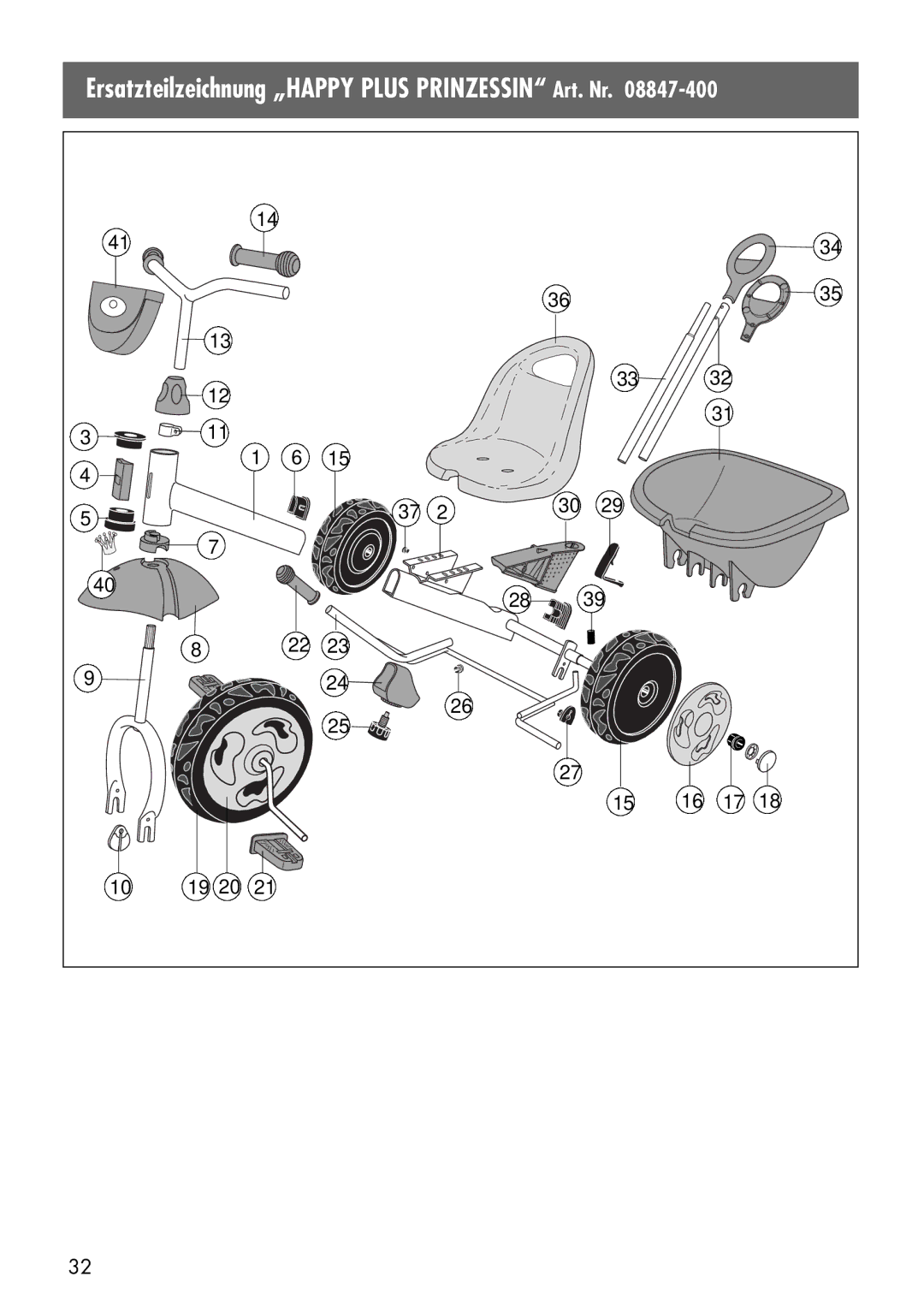 Kettler 08847-400, 08847-500 manual Ersatzteilzeichnung „HAPPY Plus Prinzessin Art. Nr 