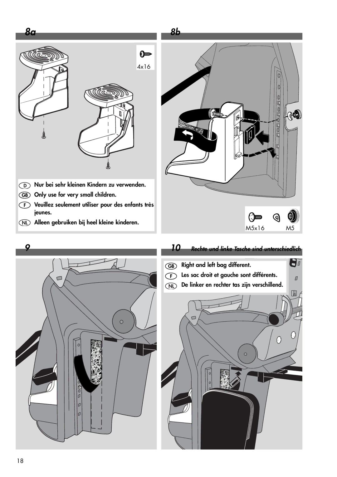 Kettler 08947-570 manual Rechte und linke Tasche sind unterschiedlich 