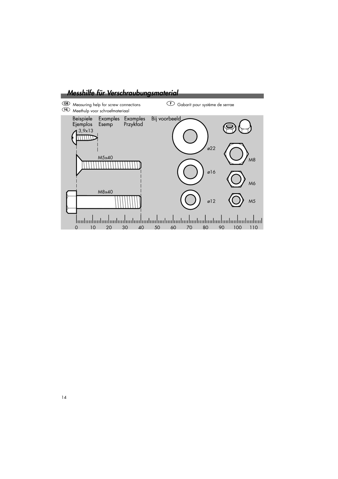 Kettler 08949-000 manual Messhilfe für Verschraubungsmaterial 