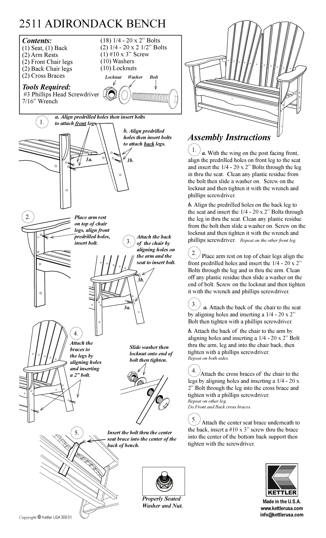 Kettler 2511 manual Contents, Tools Required 