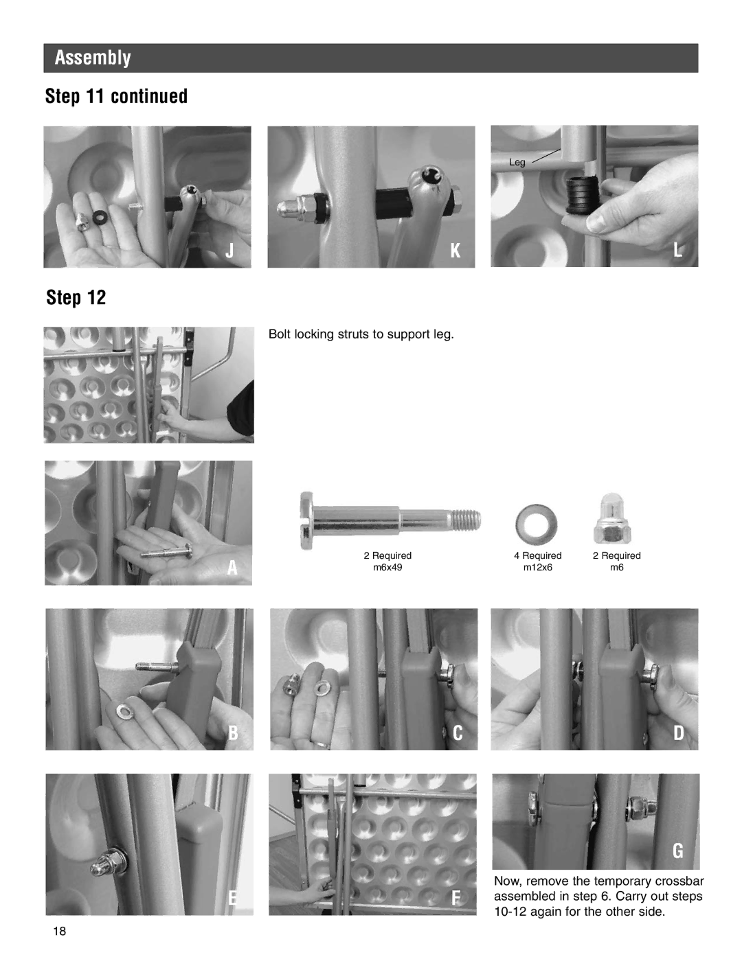 Kettler 7136-000-500, 7176-000-090-500 manual Bolt locking struts to support leg 