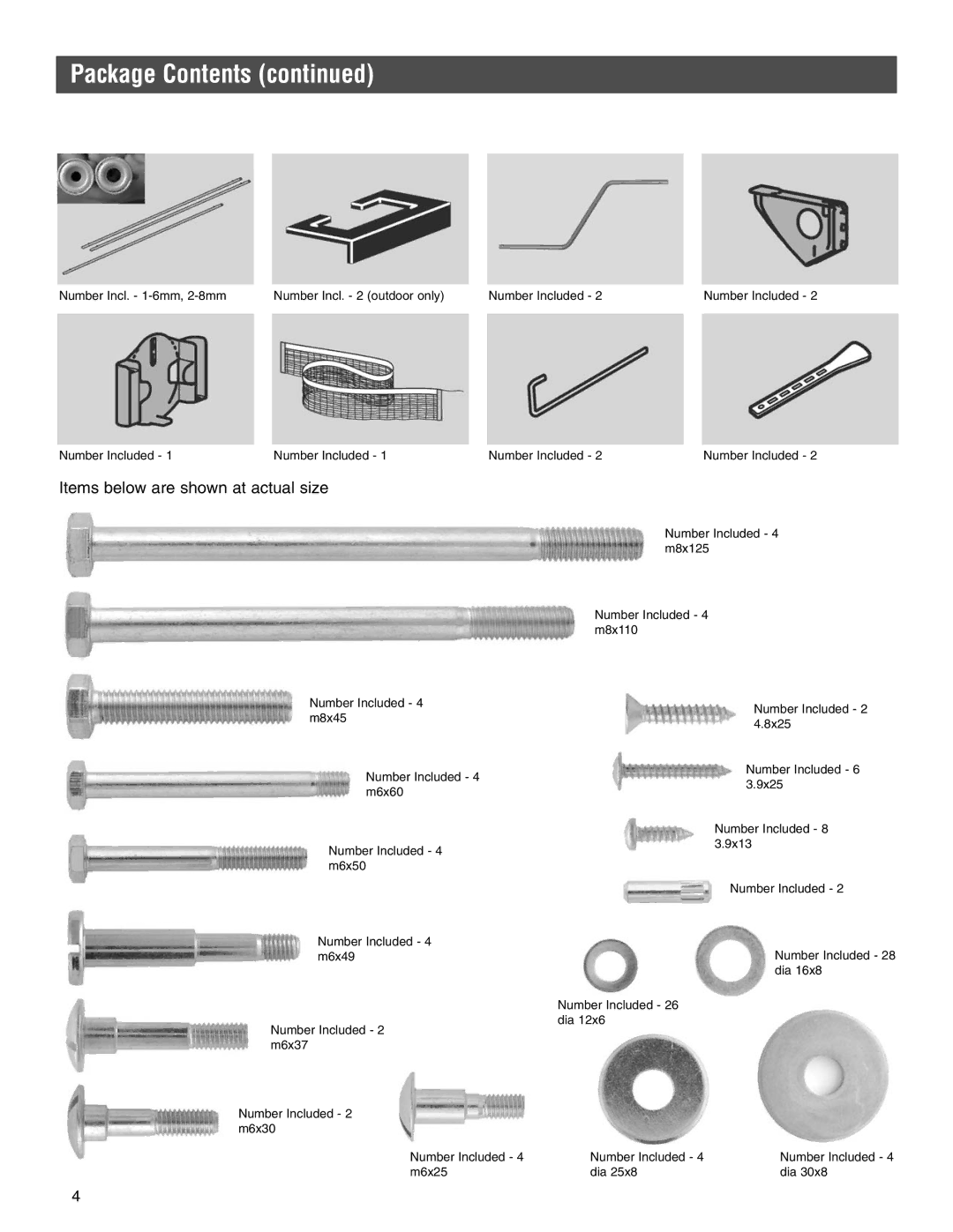 Kettler 7136-000-500, 7176-000-090-500 manual Items below are shown at actual size 