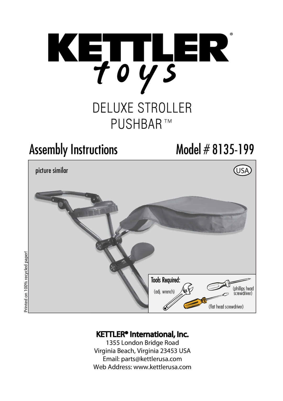 Kettler 8135-199 manual Deluxe Stroller Pushbar 