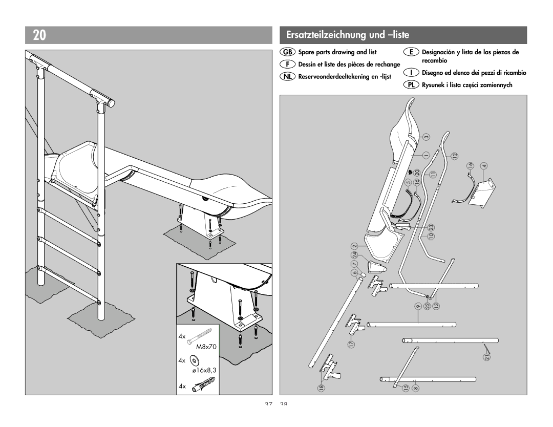 Kettler 8321-400 manual Ersatzteilzeichnung und -liste 