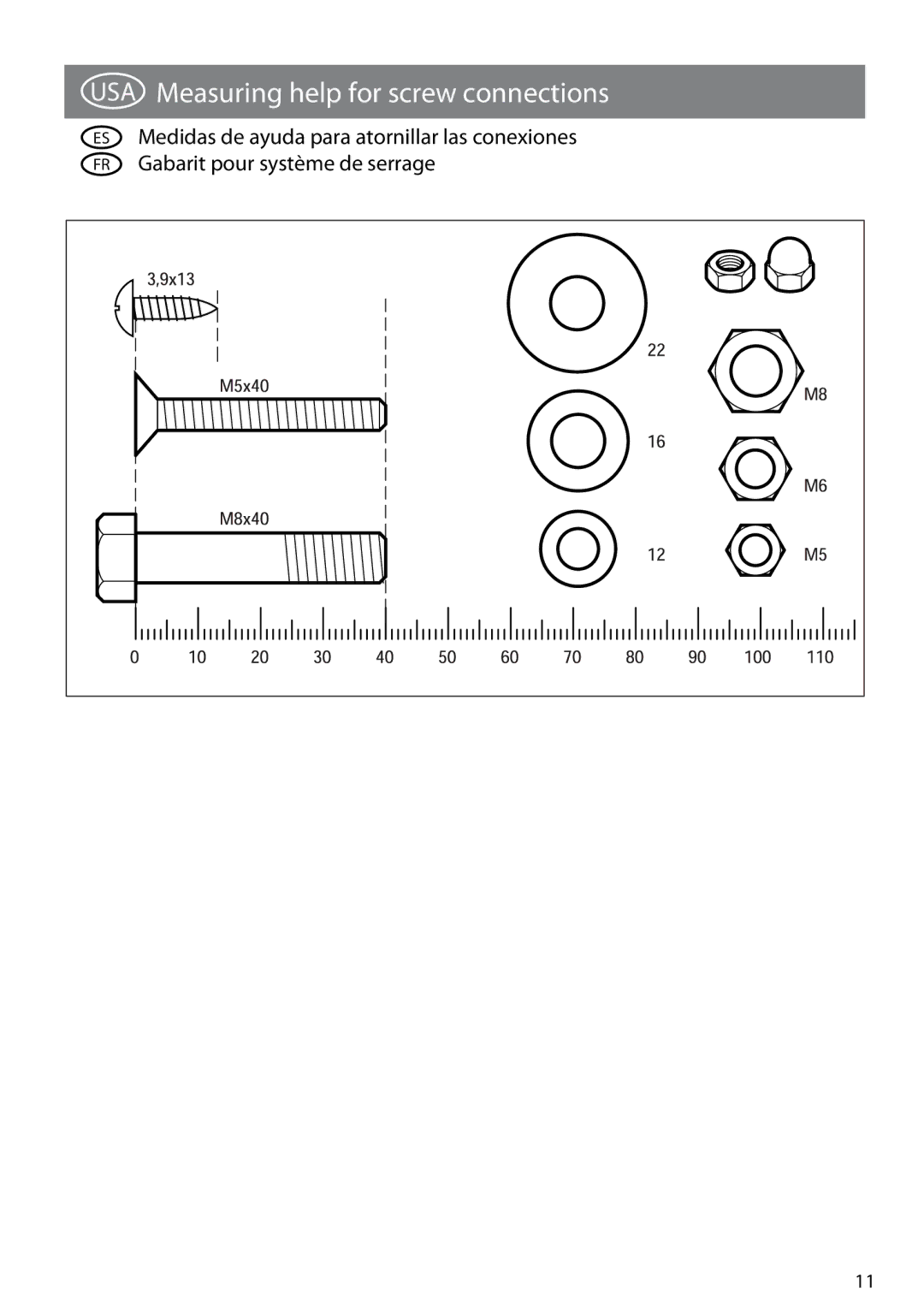 Kettler 8855-190 manual USA Measuring help for screw connections 