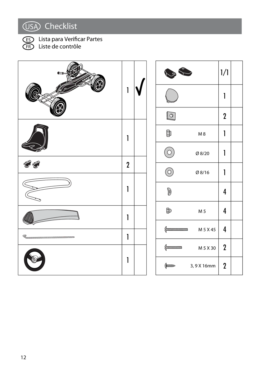 Kettler 8855-190 manual Checklist 