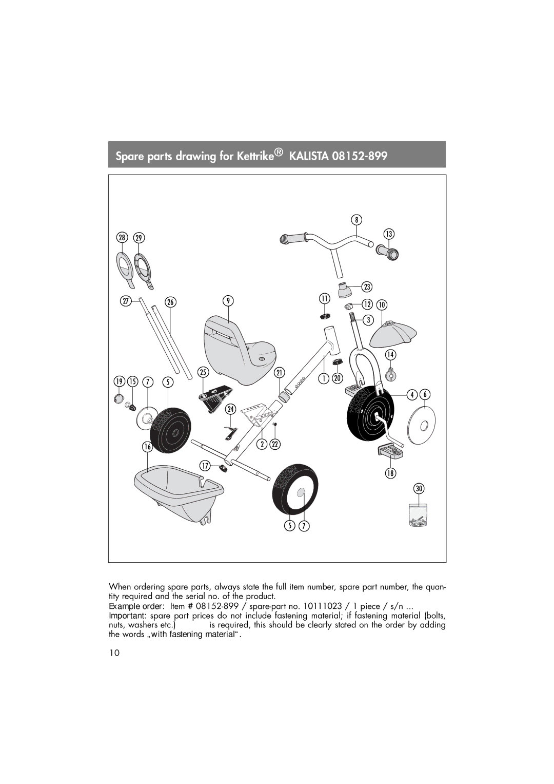 Kettler AJ 3130 manual Spare parts drawing for Kettrike Kalista 