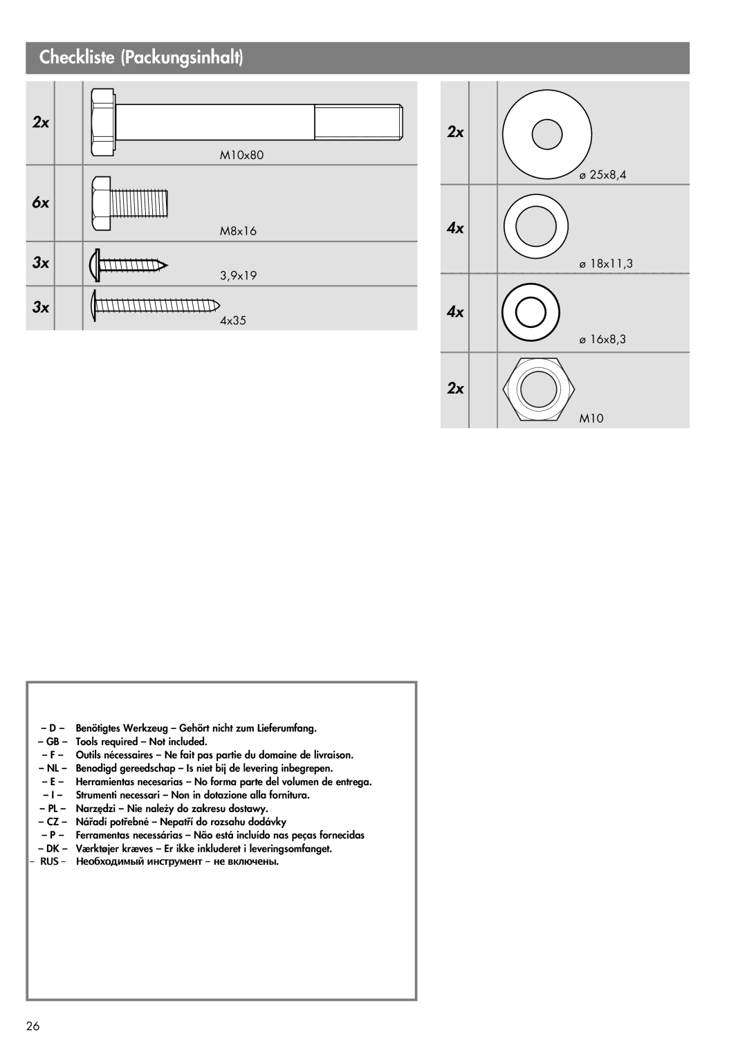 Kettler Art. -MR. 07650-000 manual Checkliste Packungsinhalt 