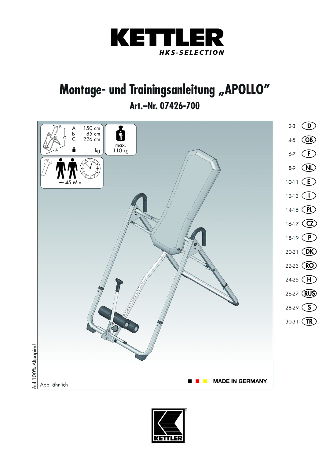 Kettler Art.-Nr. 07426-700 manual Montage- und Trainingsanleitung „APOLLO 