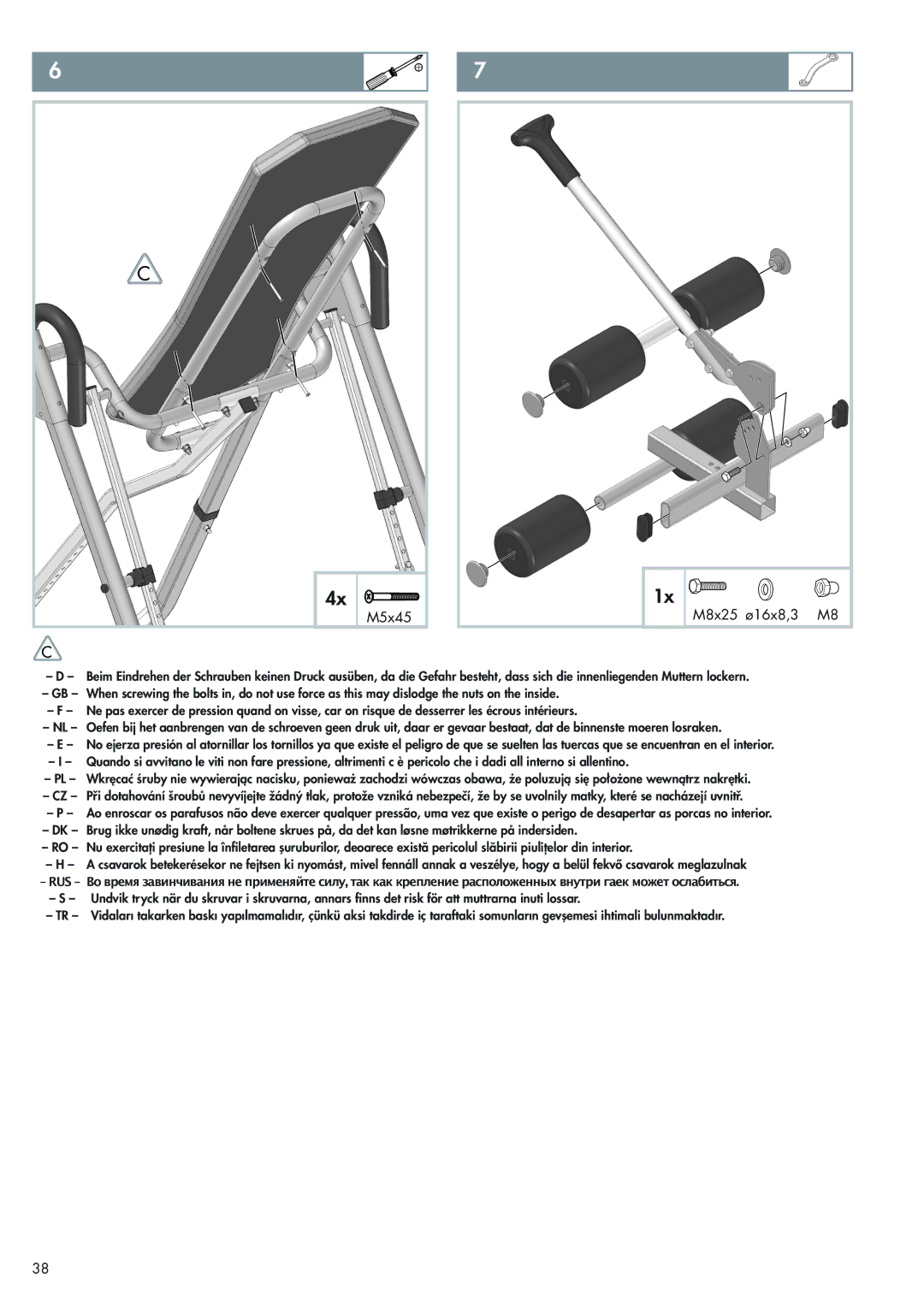 Kettler Art.-Nr. 07426-700 manual M5x45 M8x25 ø16x8,3 