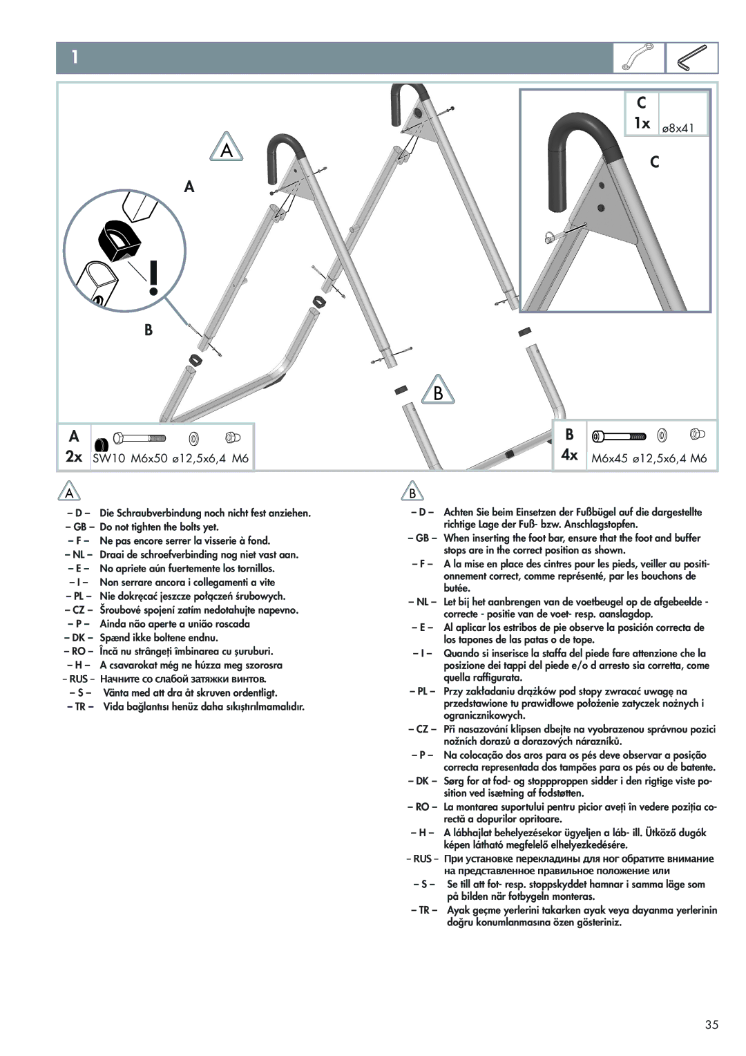 Kettler Art.-Nr. 07426-700 manual SW10 M6x50 ø12,5x6,4 M6 M6x45 ø12,5x6,4 M6, RUS- #+A83=096+,942+=H153-38=9 