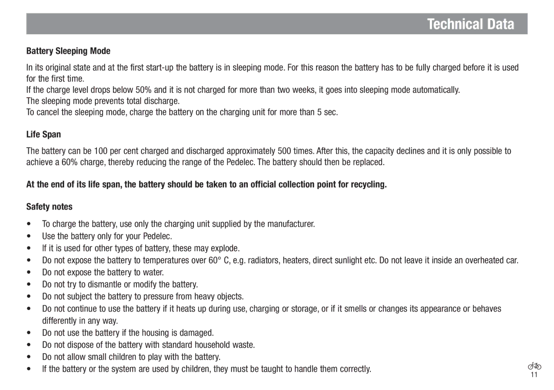 Kettler Bicycle operating instructions Battery Sleeping Mode 