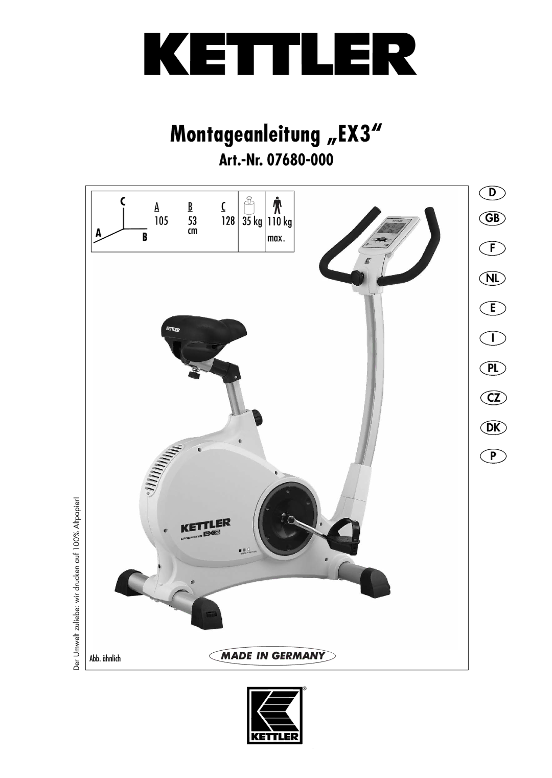 Kettler manual Montageanleitung „EX3 